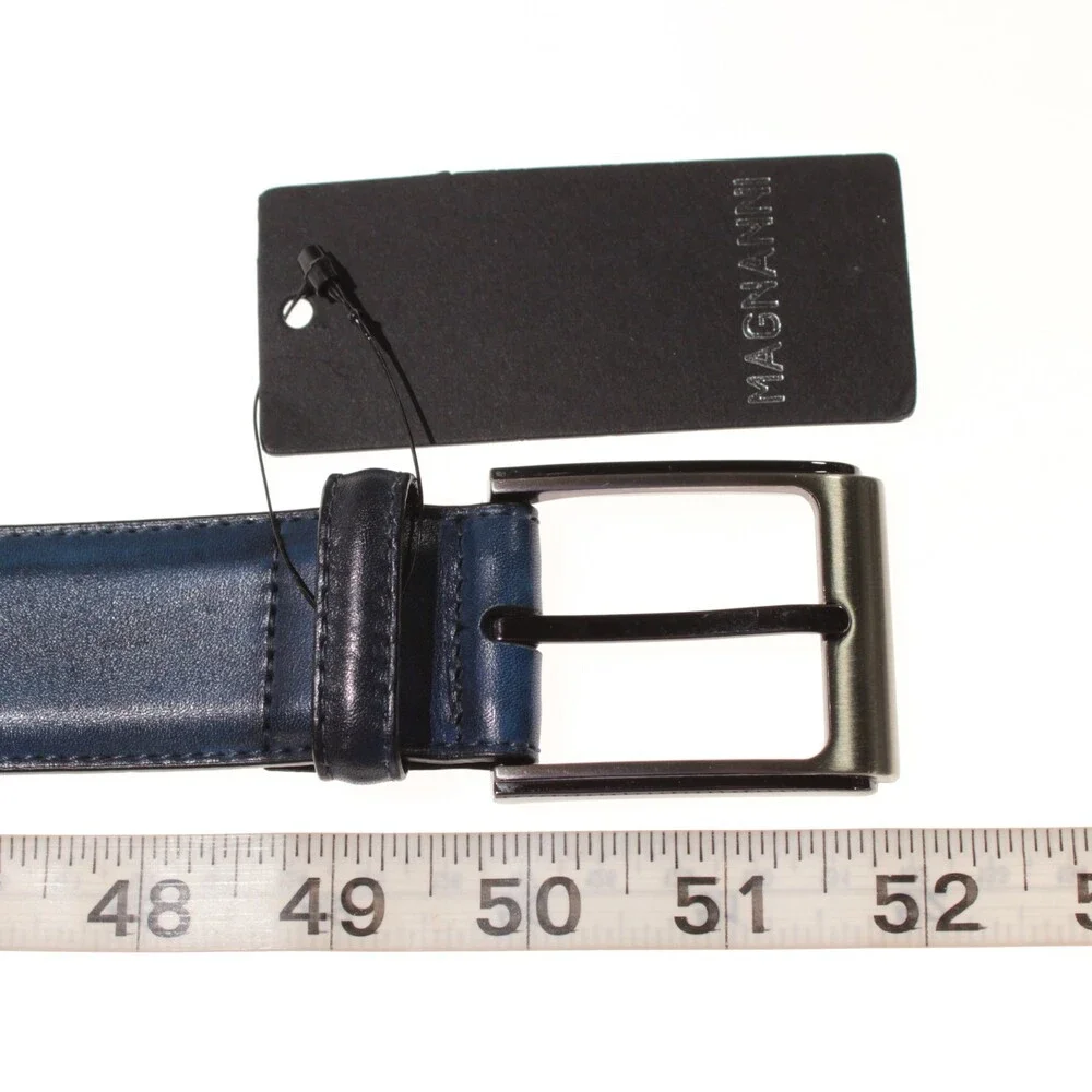 Magnanni NWT Classic Belt Size 44 US in Solid Blue Leather Made in Spain